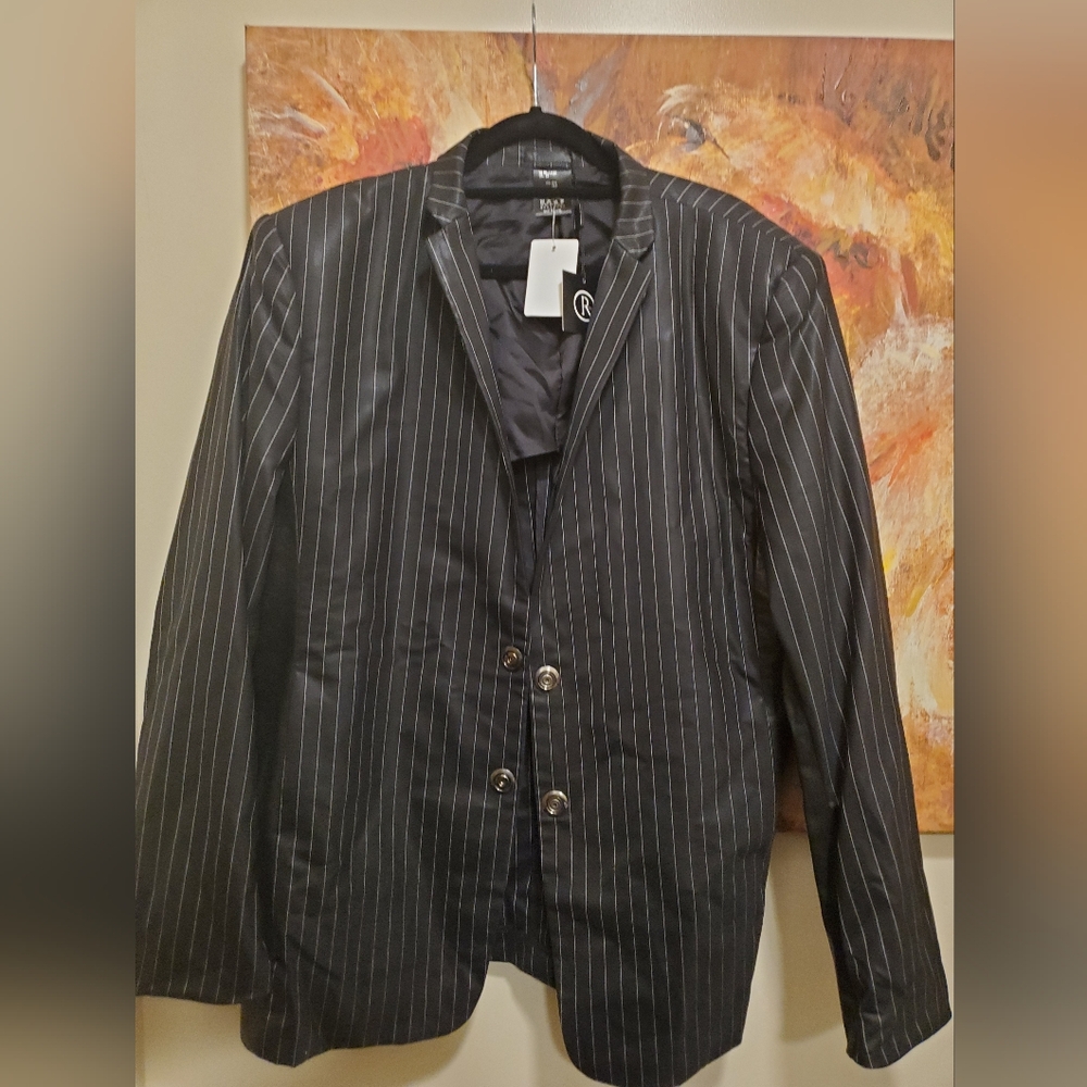 Sz XXL Japanese NWT $2699 Masatomo wool with leather panels pinstripes jacket